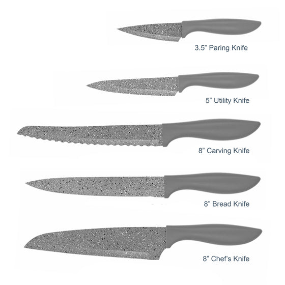 Grey Knife Set in A Block - 5 Piece - Grey