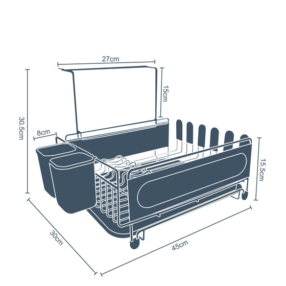 Stainless Steel Dish Drainer with Black Cutlery Holder & Drip Tray Image 9