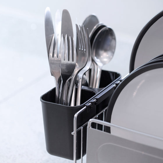 Stainless Steel Dish Drainer with Grey Cutlery Holder & Drip Tray Image 4