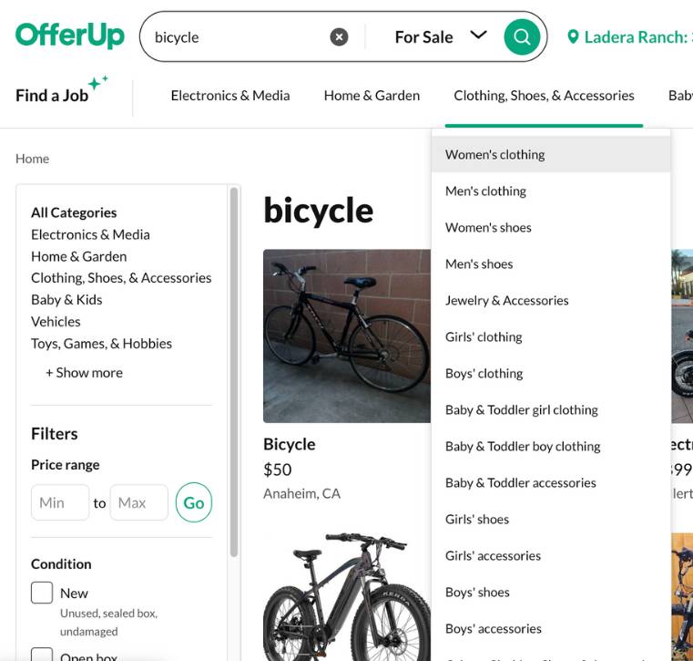 online functionality representation of offerup