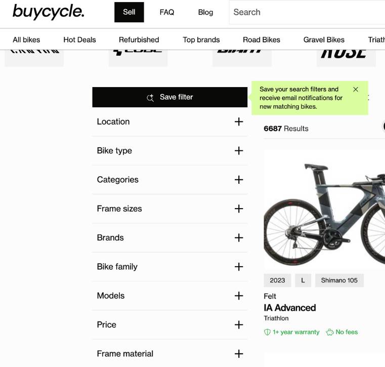 online functionality representation of buycycle