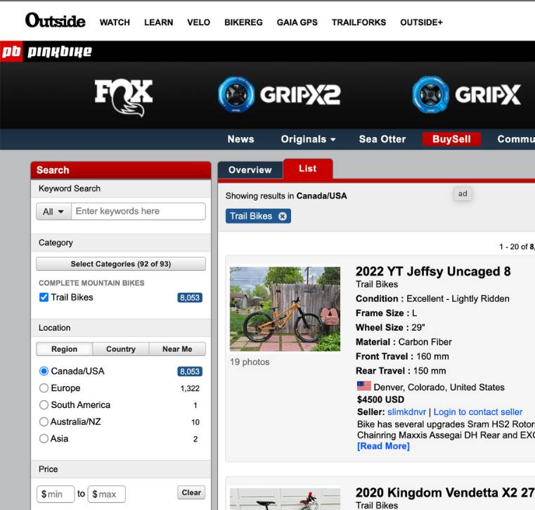 online functionality representation of pinkbike