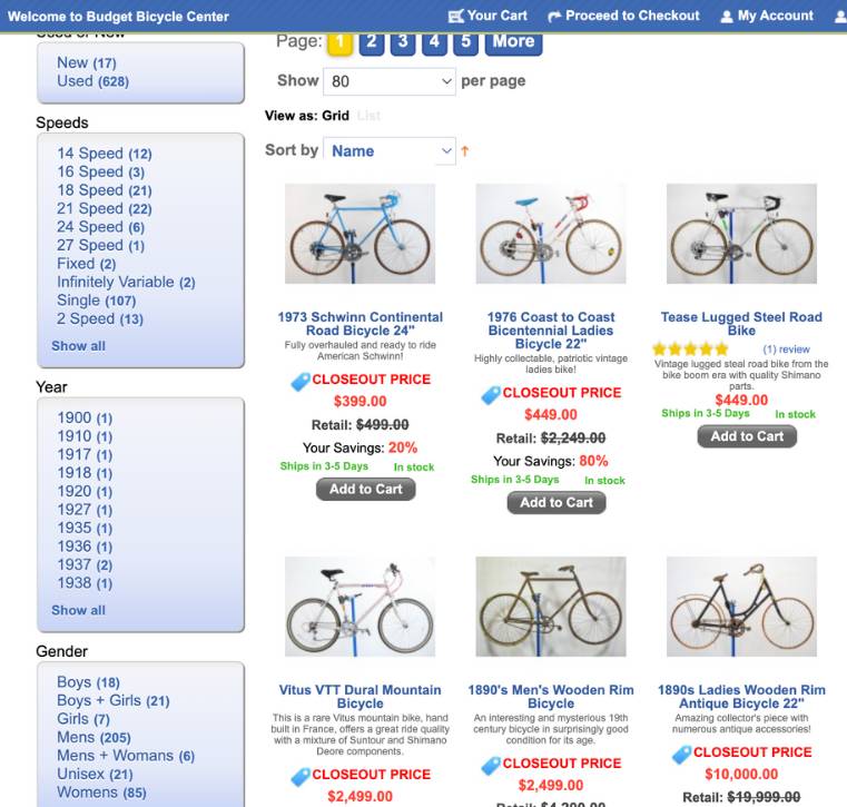 online functionality representation of budget bicycle center