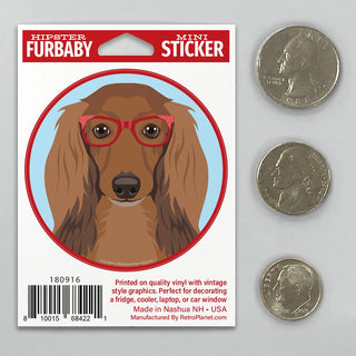 Long Haired Dachshund Dog Wearing Hipster Glasses Mini Vinyl Sticker