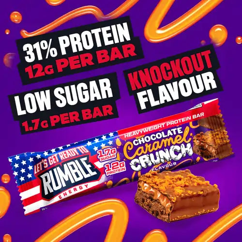 LGRTR Heavyweight Protein Bars Chocolate Caramel Crunch 31% Protein 12 grams per bar, low sugar 1.7 grams per bar.