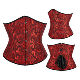 Black Red Jacquard Underbust Corset Front, Side and Back