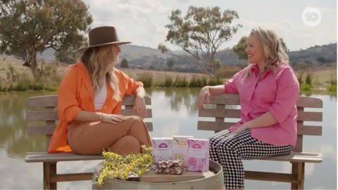 Tash with Maddison from Destination Dessert on channel 10, talking about Mudgee's famous rocky road