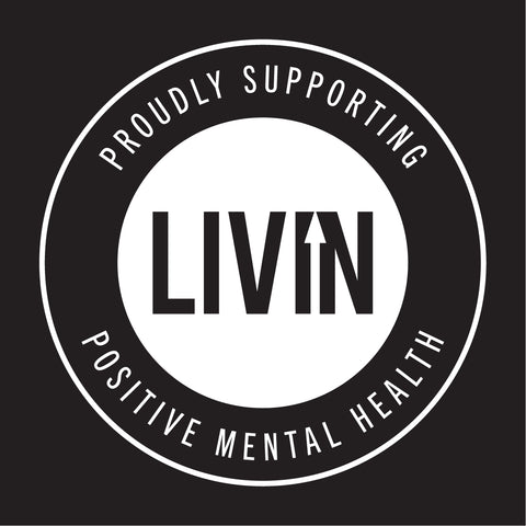 livin.org black and white logo to show our customers that we are donating a percentage of our profits to this organisation supporting mental health