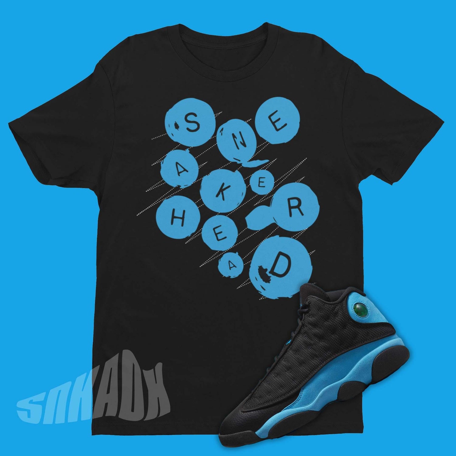 black and blue jordan 13 shirt