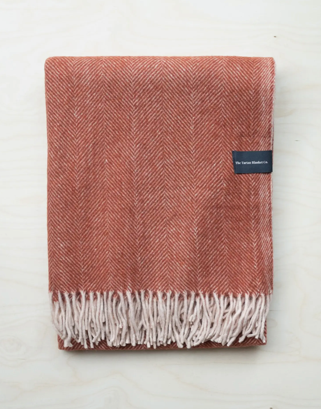 Herringbone Wool Throw Blanket - Rust