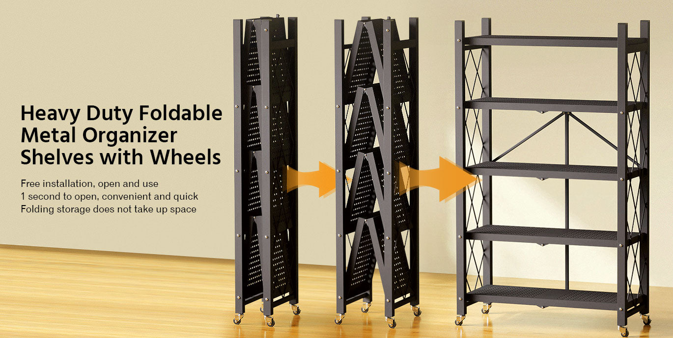 Joybos® Heavy Duty Foldable Metal Organizer Shelves with Wheels 35