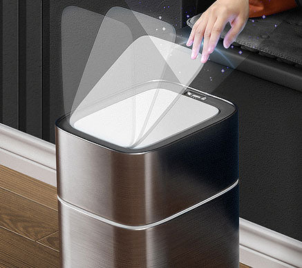 Joybos Stainless Steel Touchless Motion Sensor Trash Can with Blue Lid