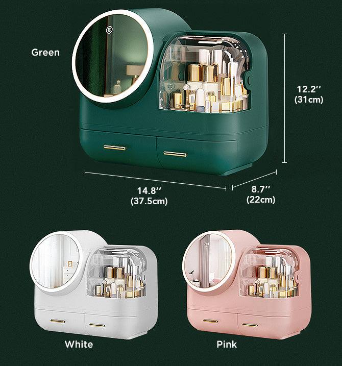 1pc Led Lighted Makeup Mirror Storage Box, Pink, Usb Rechargeable, 3-level  Adjustable Color Temperature, Abs & Metal Material, Portable, Best Gift