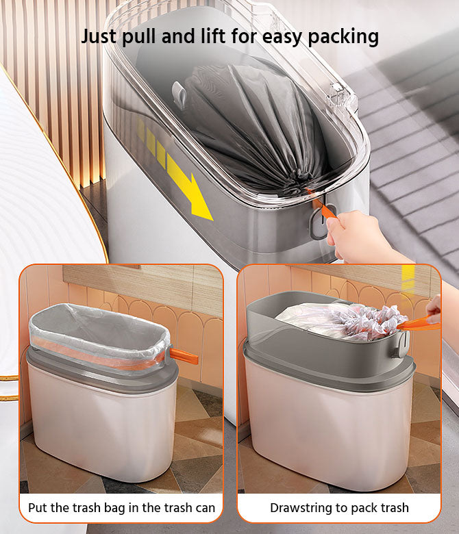 Trash Can With Lid, Bathroom Trash Can With Drawstring Trash Bags