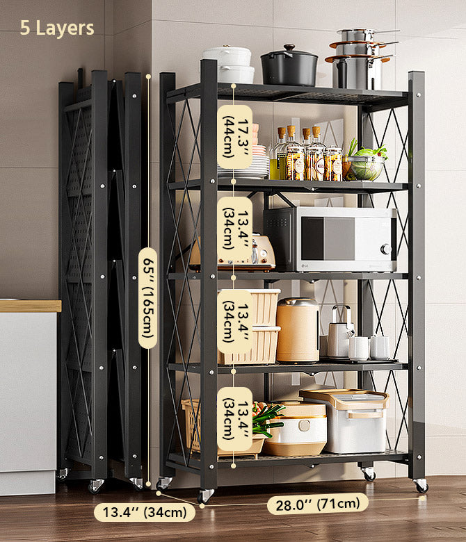 BENOSS Folding Metal Storage Shelves on Casters, Heavy-Duty White Wire  Rack, Rolling Foldable Storage Rack No Assembly, Movable Shelving Unit for
