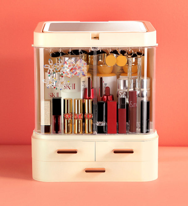 Joybos® Round Makeup Storage Organizer Box with Mirror Led Light