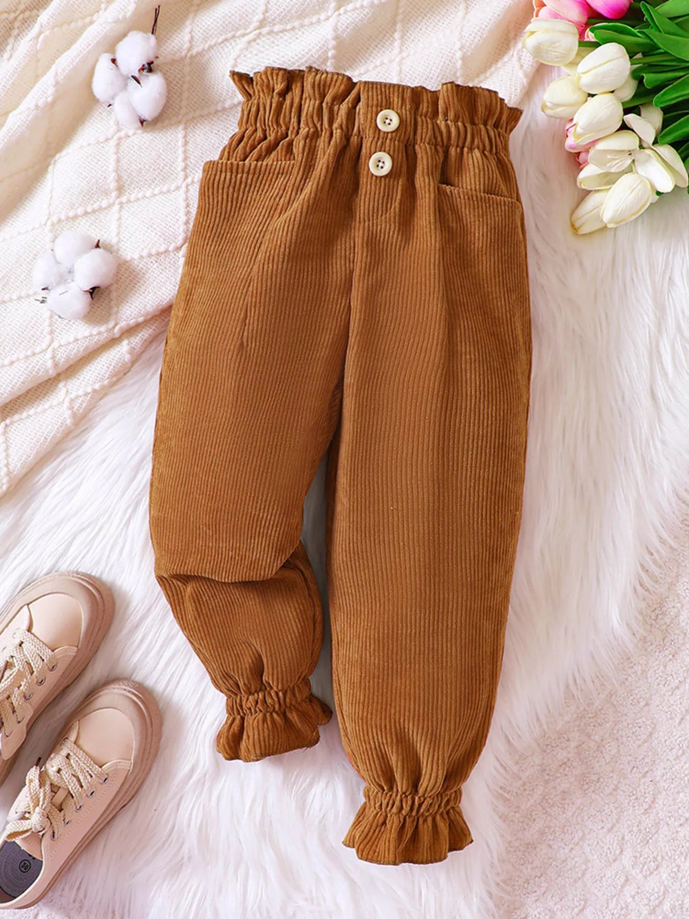 Children's Ruffled Hem Corduroy Pants