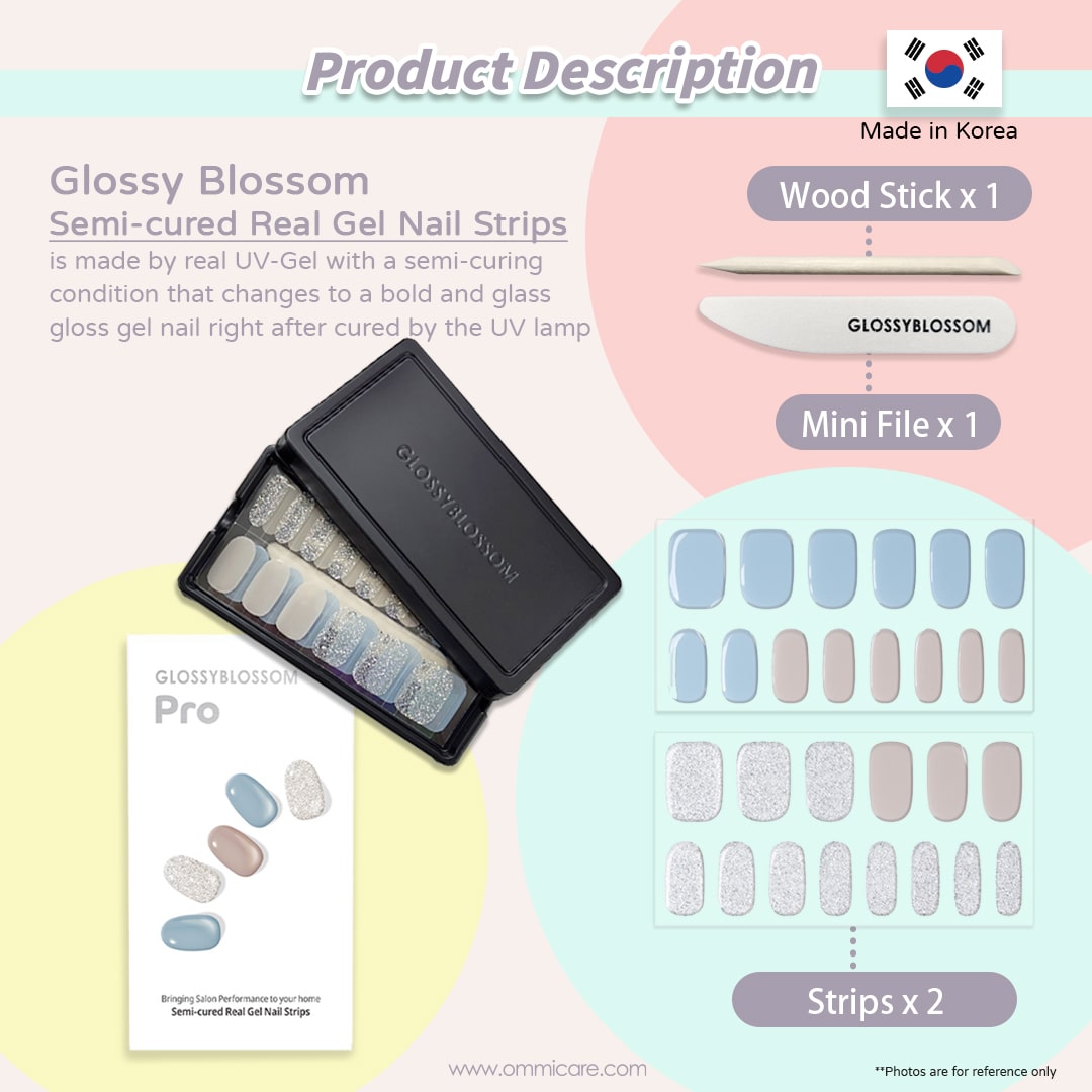 Glossy Blossom Semi-cured Real Gel Nail Strips - Product Description