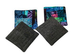 Quilted Batik Fabric Coasters in Shades of Blue Purple and Green, Modern Cloth Patchwork Drink Ware, Set of Four