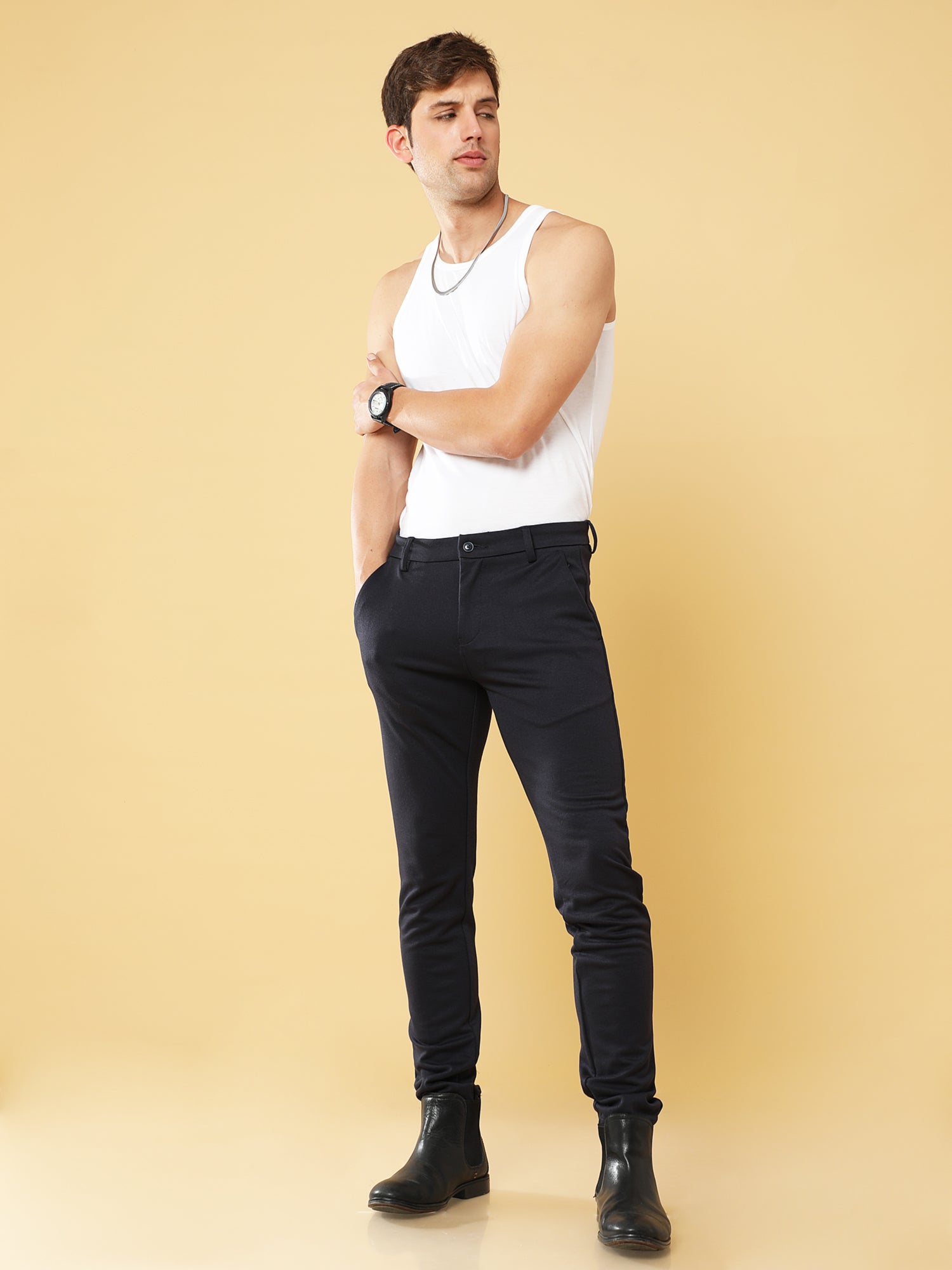 Buy Men's Dark Navy Power Stretch Pants Online In India