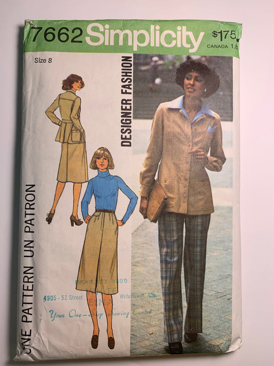 1970s Misses Jacket Skirt Pants Simplicity 6859 Vintage Sewing Pattern Size  12 Bust 34 UNCUT -  Canada