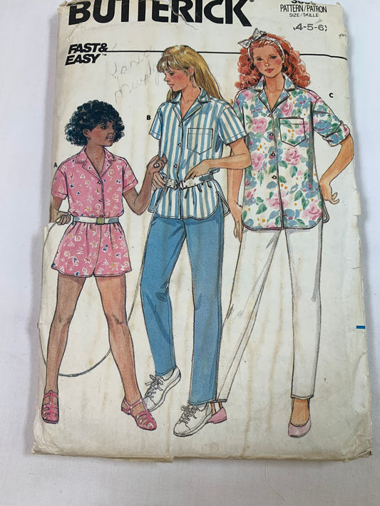 Butterick Sewing Pattern 5447 Girls' Shirt, Top, Skirt, Pants