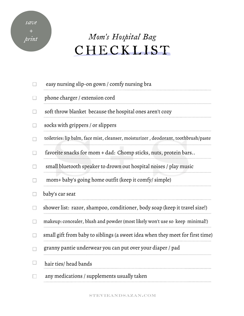 hospital bag checklist, mommy checklist, postpartum checklist, easy checklist, for moms, how to pack for the hospital, labor and delivery, hospital essentials