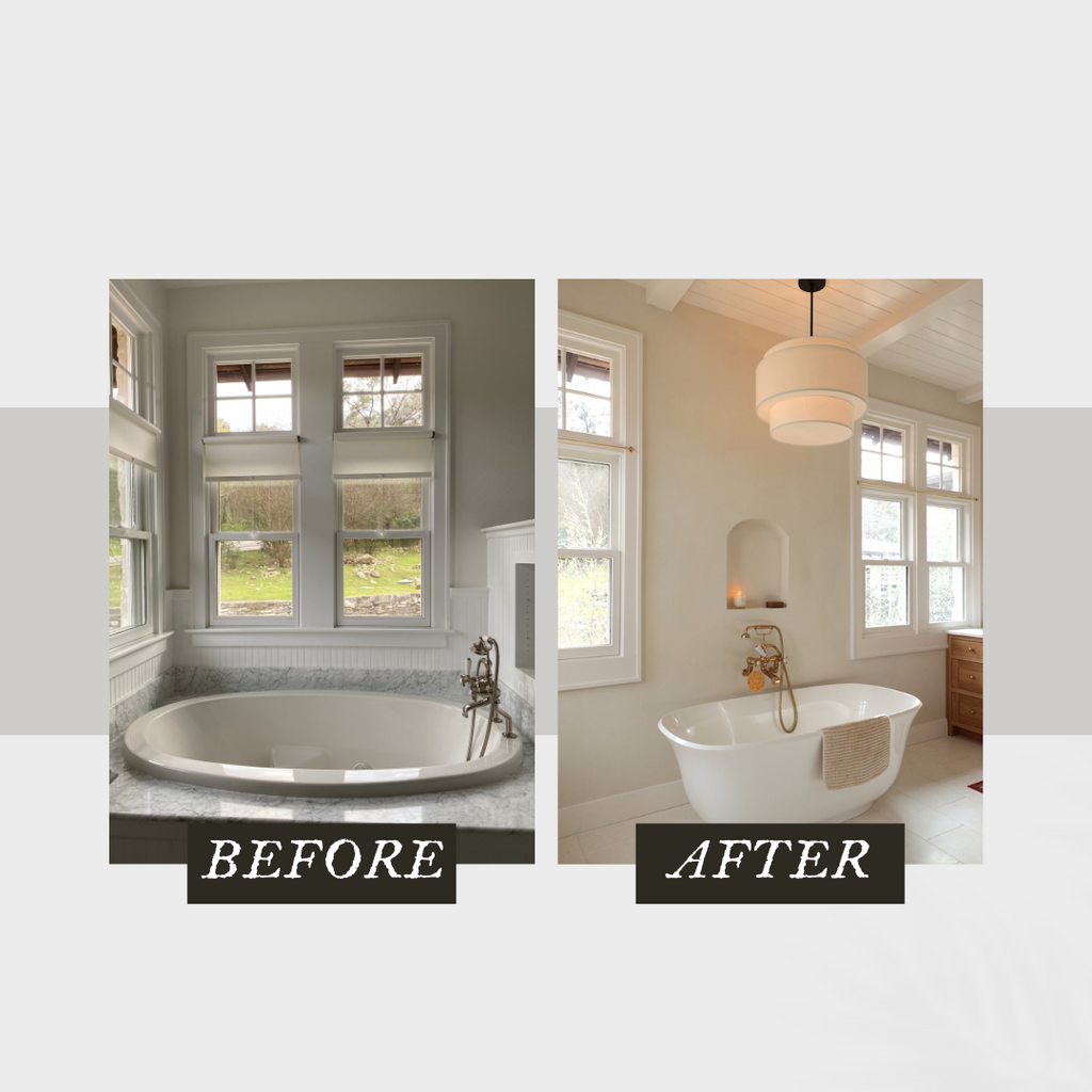 bathroom transformations, stevie and sazan home, austin homes, soleil floors, home inspired