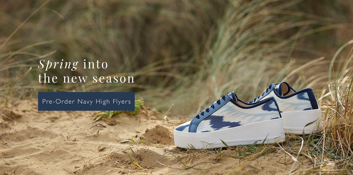 Blue and white ikat silk platform sneakers