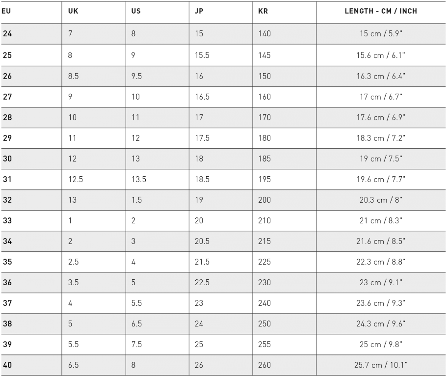 SHOE SIZE CHART