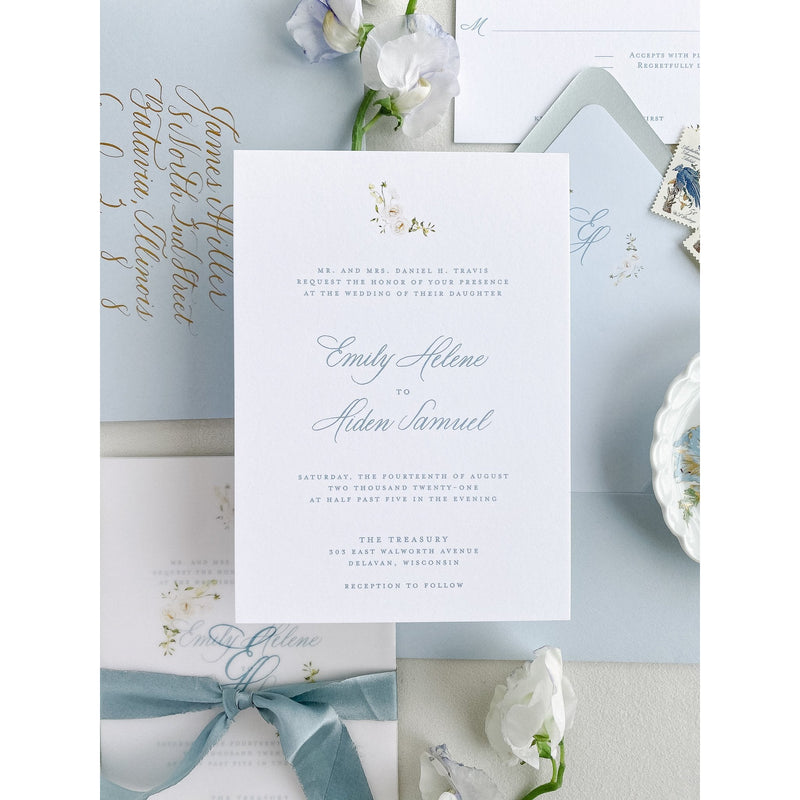 Dusty Blue Monogram Wedding Invitation - Scotti Cline Designs