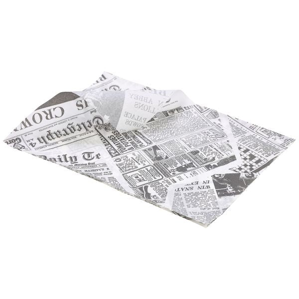 Printed Greaseproof Paper Bags Brown Newspaper Print 17.5 x 17.5cm – Bella  Catering Supplies