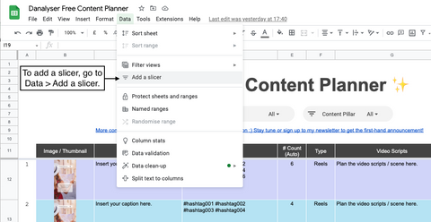 How to add a slicer in Google Sheets