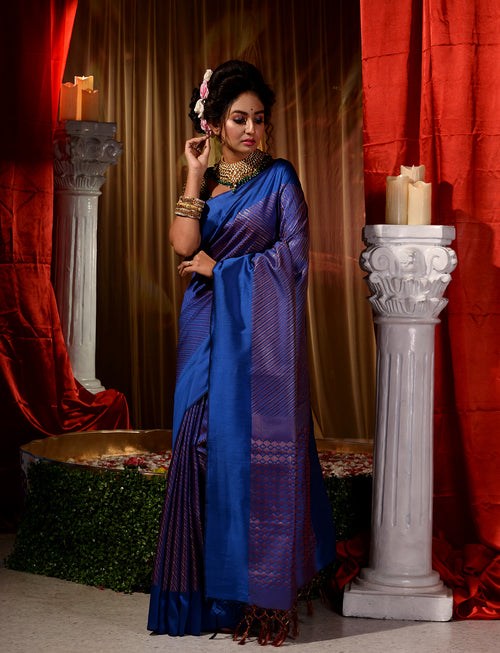 Banarasi Soft Silk blue COLOUR WITH COPPER ZARI Saree