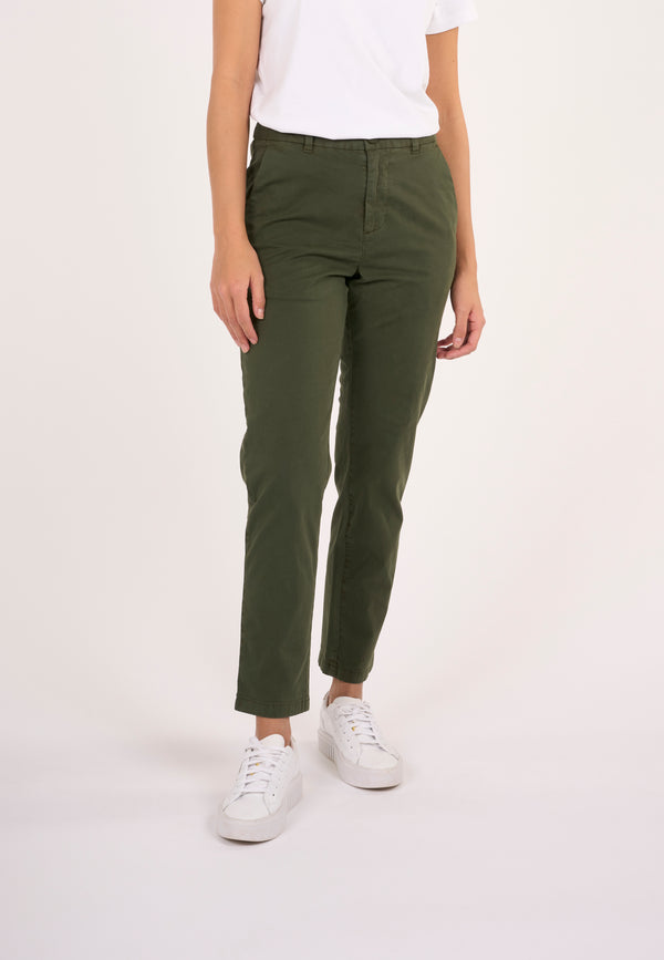 KnowledgeCotton Apparel - WMN WILLOW regular cropped poplin chino Pants 1090 Forrest Night