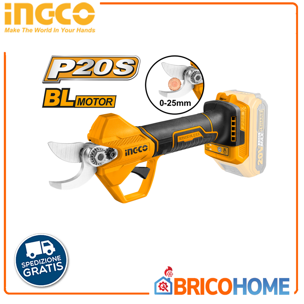 20v Cordless Pruning Shears Ø25 Cut Bare Body Only Ingco