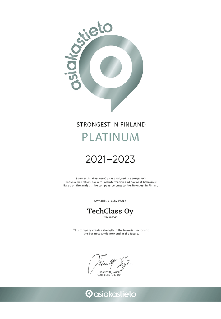 TechClass strongest in finland platinum certificate