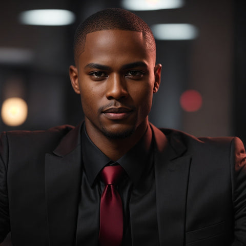 Man Wearing Black Suit and Shirt With Red Tie