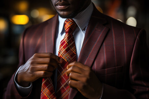 Burgundy Suit Stripe Shirt Plaid Necktie