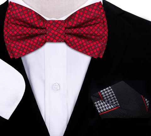 Burgundy Geometric Bow Tie and Accenting Square