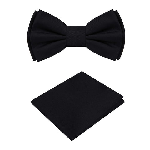 Solid Black Bow Tie and Pocket Square