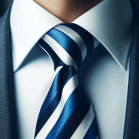 Blue Stripe Necktie on Man Wearing Suit