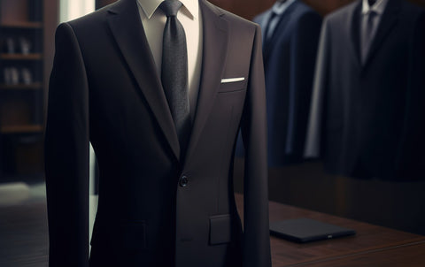 Black Suit with Grey Tie and White Square