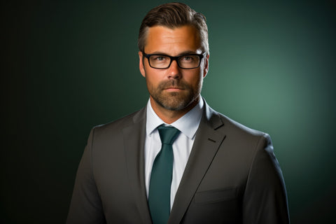 Man Wearing Dark Suit, White Shirt and Green Tie