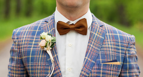 Plaid Suit with Bow Tie and Pocket Square