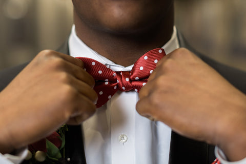 Groom Wearing Red Bow Tie