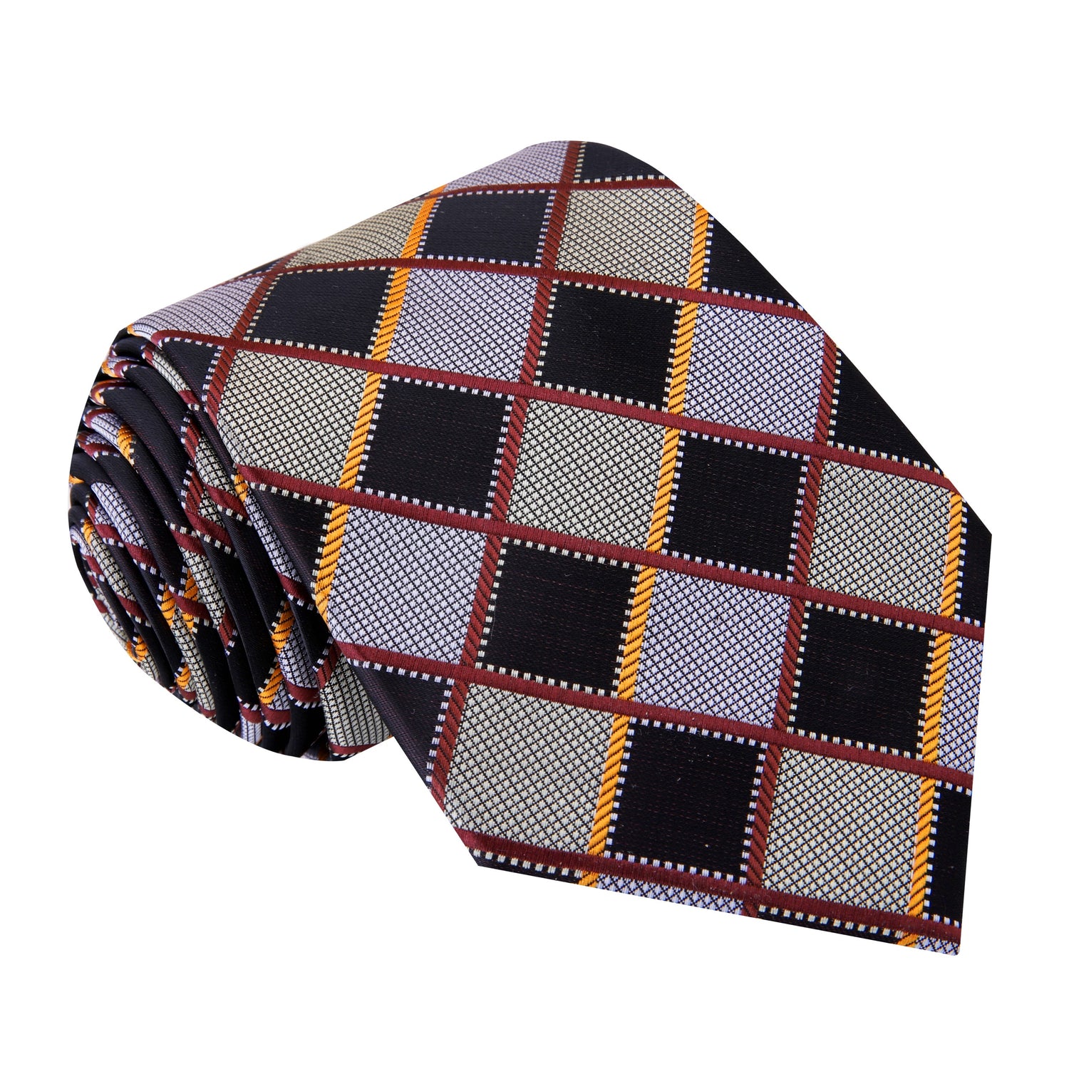 A Brown, Light Brown, Gold Geometric Diamond Pattern Silk Necktie