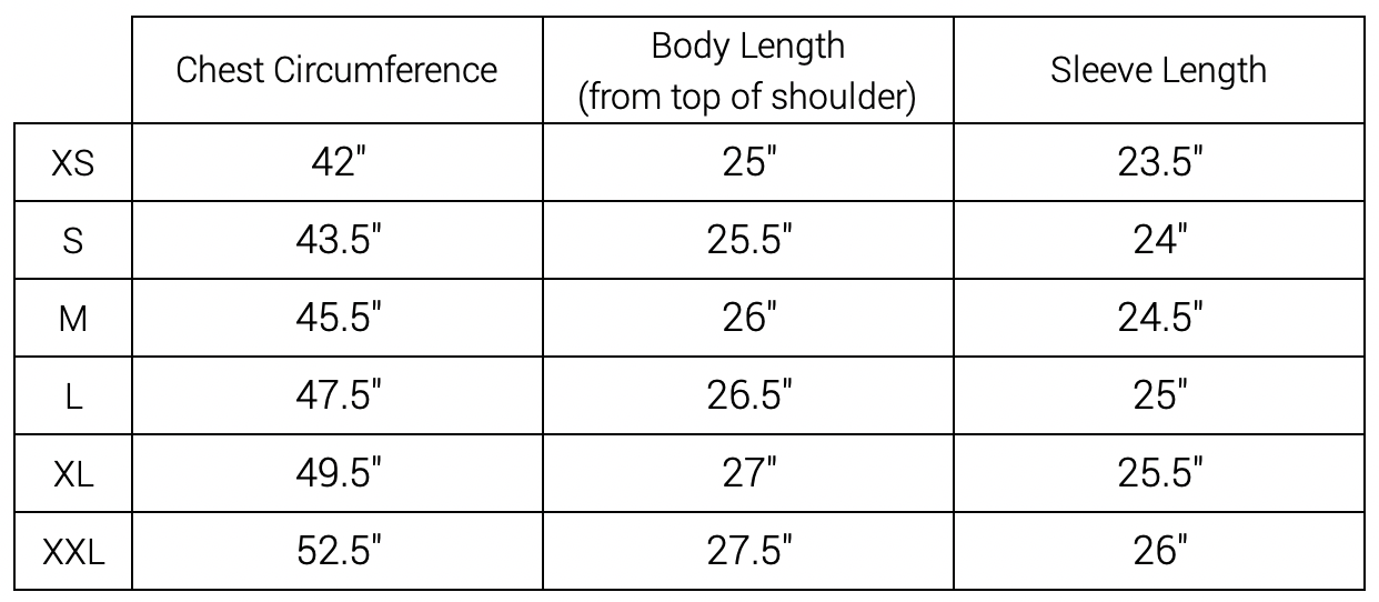 Hoodie Measurements