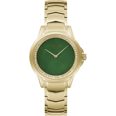 Gold watch green dial for women 