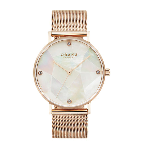 rose gold watch for women with mother of pearl dial and diamonds